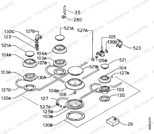 Взрыв-схема плиты (духовки) Arthurmartinelux ALC984T - Схема узла Functional parts 267
